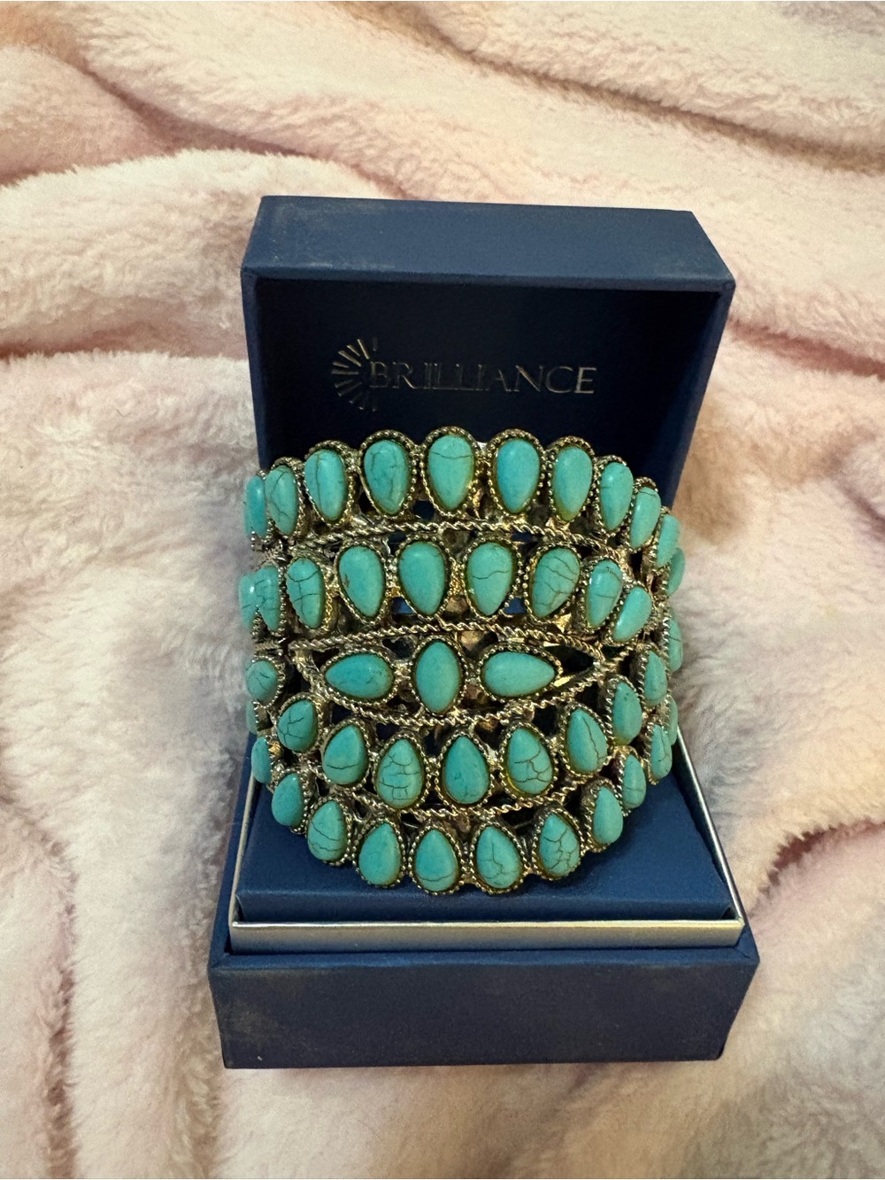 Vintage Turquoise Stone Statement Bracelet - Teal Blue Fashion Jewelry